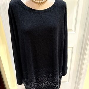 J.Jill Elegant Black Embroidered long Sleeve Tunic Top